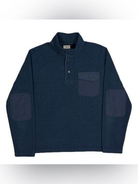 LL Bean navy blue elbow patch chest pocket quarter snap pullover fleece men’s XL
